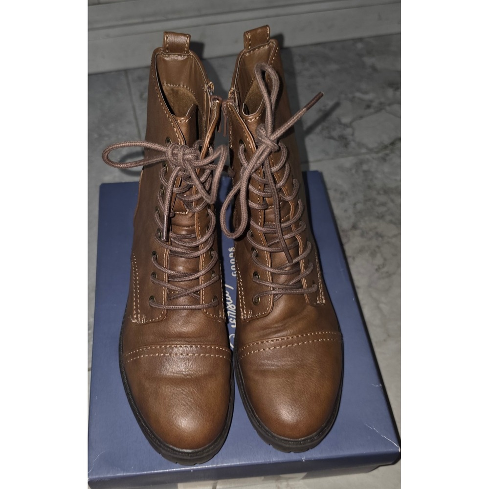 Universal Thread Kamryn Brown Lace Up Combat Boots Side Zip Cap Toe Size 7 W/Box